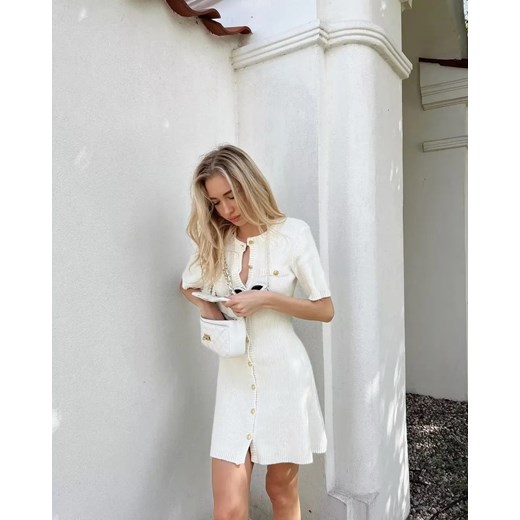 Elegancka dzianinowa sukienka mini - Biały S ze sklepu Intimica.pl w kategorii Sukienki - zdjęcie 186455159