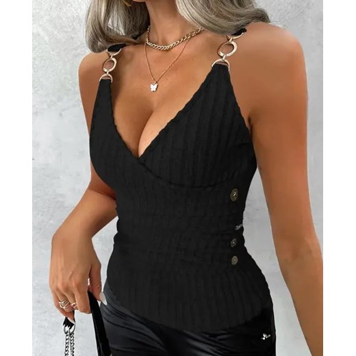 Elegancki top damski z dekoltem - Czarny S ze sklepu Intimica.pl w kategorii Bluzki damskie - zdjęcie 186455217