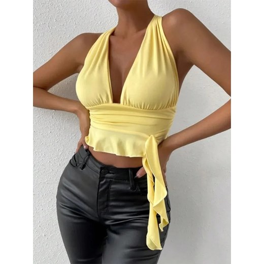 Letni top damski wiązany na szyi - Żółty XS ze sklepu Intimica.pl w kategorii Bluzki damskie - zdjęcie 186455847