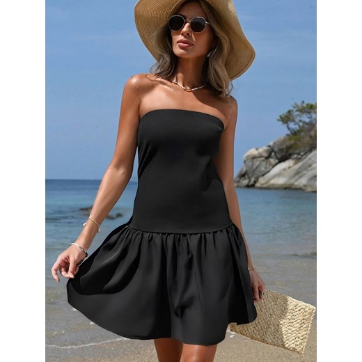 Sukienka mini bez rękawów z falbaną - Czarny S ze sklepu Intimica.pl w kategorii Sukienki - zdjęcie 186456589