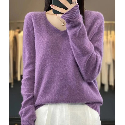 Wełniany klasyczny sweterek - Fioletowy M ze sklepu Intimica.pl w kategorii Swetry damskie - zdjęcie 186456776