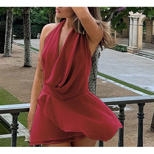 Zwiewna sukienka mini z wycięciem na plecach - Czerwony S ze sklepu Intimica.pl w kategorii Sukienki - zdjęcie 186456855