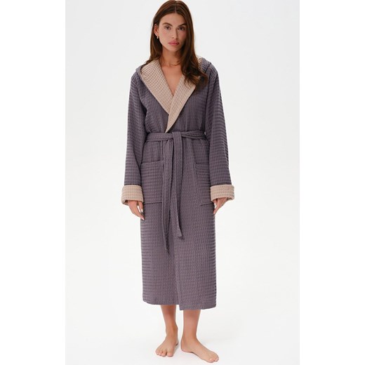 Szlafrok damski z kapturem ciemnoszary SW01, Kolor ciemnoszary, Rozmiar L, Esli ze sklepu Primodo w kategorii Szlafroki damskie - zdjęcie 186457998