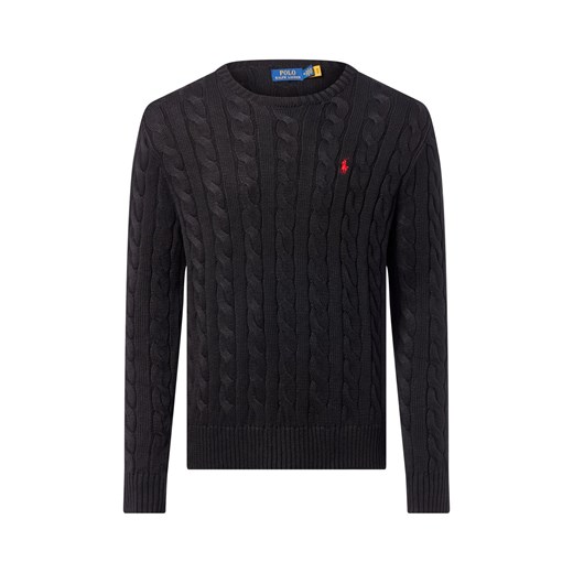 Polo Ralph Lauren Męski sweter z dzianiny Mężczyźni Bawełna czarny jednolity ze sklepu vangraaf w kategorii Swetry męskie - zdjęcie 186461117