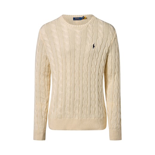 Polo Ralph Lauren Męski sweter z dzianiny Mężczyźni Bawełna écru jednolity ze sklepu vangraaf w kategorii Swetry męskie - zdjęcie 186461118