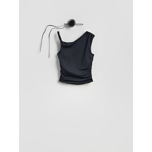 Reserved - Top z ozdobną różą - czarny Reserved L Reserved