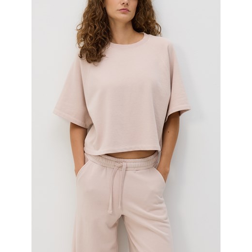 Reserved - Krótki t-shirt z raglanowymi rękawami - pastelowy róż ze sklepu Reserved w kategorii Bluzki damskie - zdjęcie 186462247