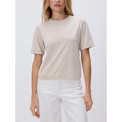 Reserved - T-shirt oversize z Modalem - beżowy ze sklepu Reserved w kategorii Bluzki damskie - zdjęcie 186462438