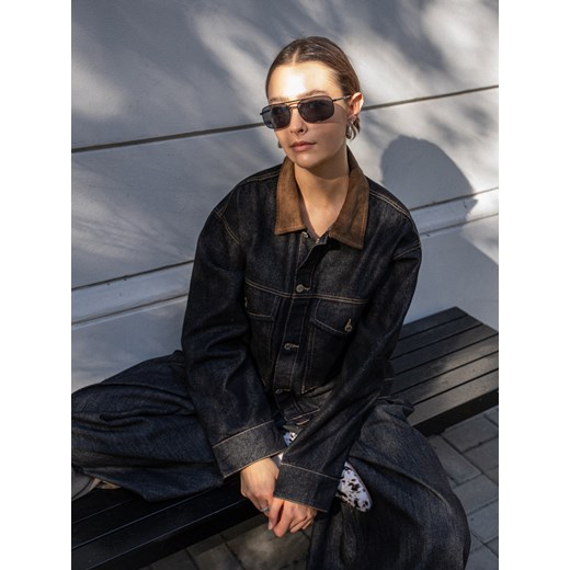 Reserved - Jeansowa kurtka z kontrastowym kołnierzykiem - granatowy ze sklepu Reserved w kategorii Kurtki damskie - zdjęcie 186462746