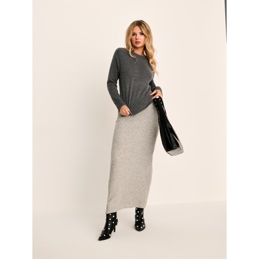 Sinsay - Prążkowana spódnica maxi - szary Sinsay XL Sinsay