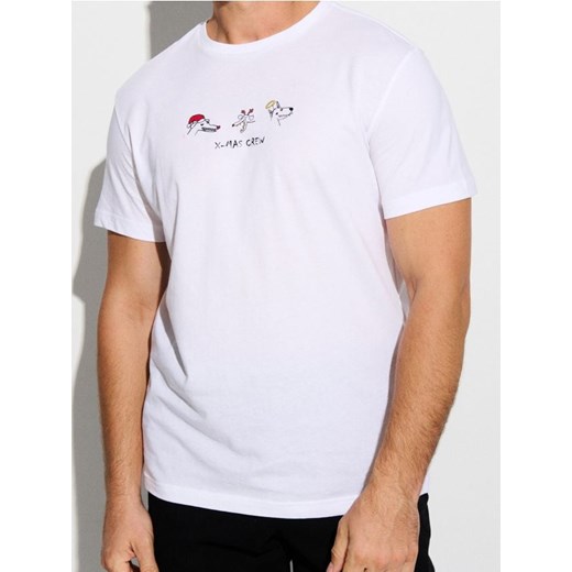 Sinsay - Bawełniana koszulka regular z motywem świątecznym - biały ze sklepu Sinsay w kategorii T-shirty męskie - zdjęcie 186464239