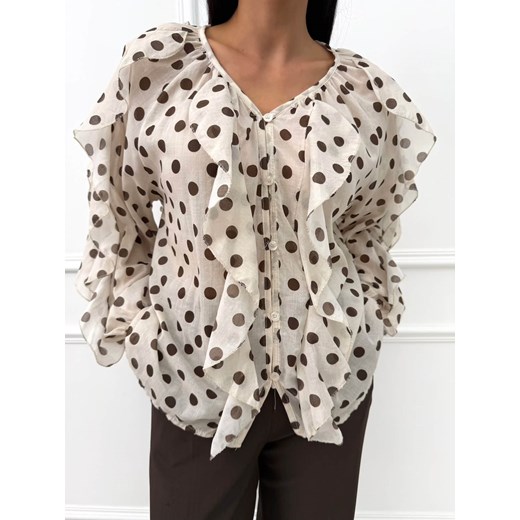 Beżowa Koszula w Grochy z Falbankami ze sklepu ModnaKiecka.pl w kategorii Koszule damskie - zdjęcie 186464435