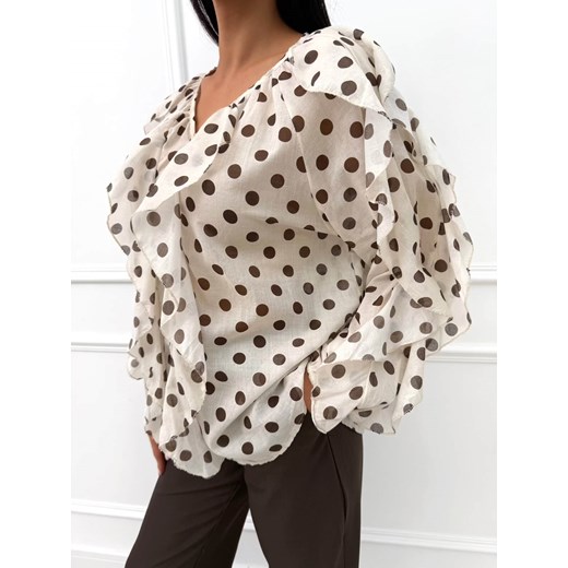 Beżowa Koszula w Grochy z Falbankami Modnakiecka.pl 40 ModnaKiecka.pl