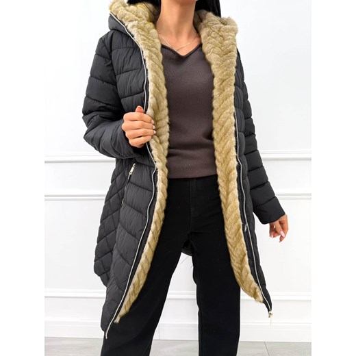 Czarna Pikowana Kurtka z Kapturem Modnakiecka.pl 40 ModnaKiecka.pl