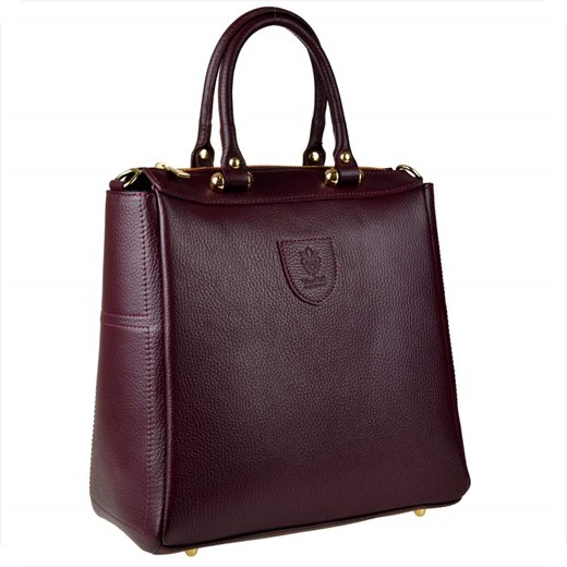 Elegancka torebka skórzana kuferek bordo ze sklepu melon.pl w kategorii Torby Shopper bag - zdjęcie 186464999