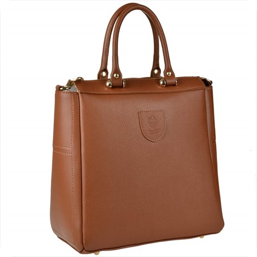 Elegancka skórzana torebka kuferek camel ze sklepu melon.pl w kategorii Kuferki - zdjęcie 186465007