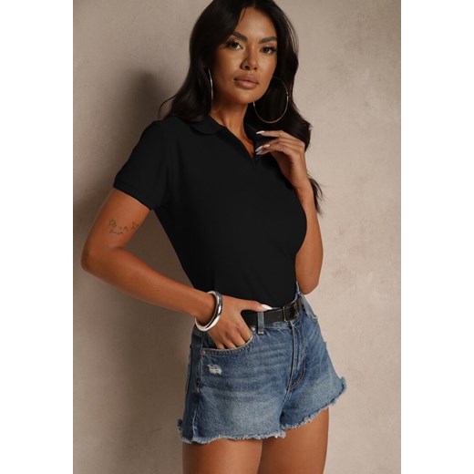 Czarny Bawełniany T-shirt Typu Polo Arsenllia ze sklepu renee.pl w kategorii Bluzki damskie - zdjęcie 186465467