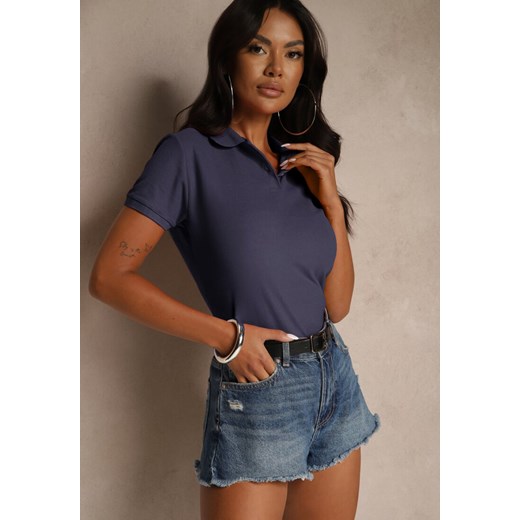 Granatowy Bawełniany T-shirt Typu Polo Arsenllia ze sklepu renee.pl w kategorii Bluzki damskie - zdjęcie 186465477