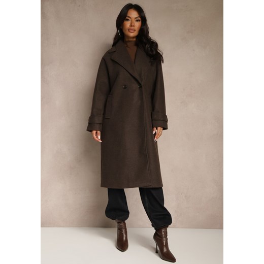 Brązowy Elegancki Płaszcz z Wełny i Wiskozy o Dwurzędowym Kroju Oversize Tilisana - id: LM81892-54-BROWN - marki Renee - 186465507 Brązowy Elegancki Płaszcz z Wełny i Wiskozy o Dwurzędowym Kroju Oversize Tilisana ze sklepu renee.pl w kategorii Płaszcze damskie - zdjęcie 186465507