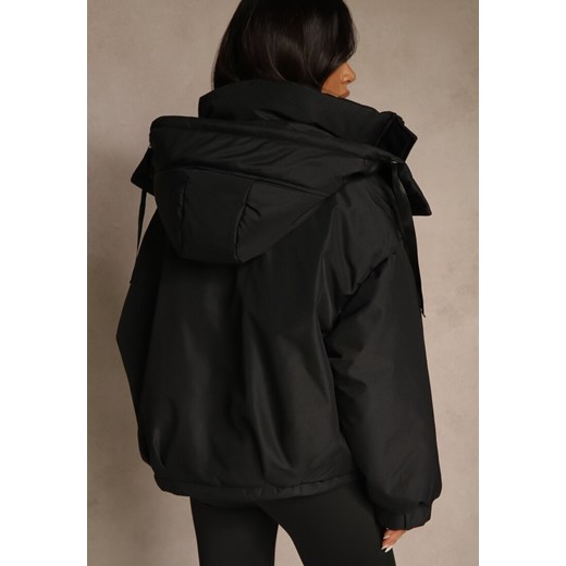 Czarna Kurtka Bomberka o Kroju Oversize z Kapturem i Dużymi Kieszeniami Nalesia Renee 3XL renee.pl