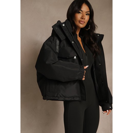 Czarna Kurtka Bomberka o Kroju Oversize z Kapturem i Dużymi Kieszeniami Nalesia Renee 2XL renee.pl