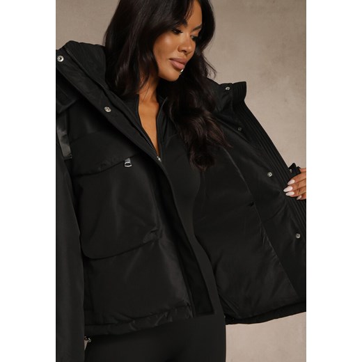 Czarna Kurtka Bomberka o Kroju Oversize z Kapturem i Dużymi Kieszeniami Nalesia Renee 3XL renee.pl