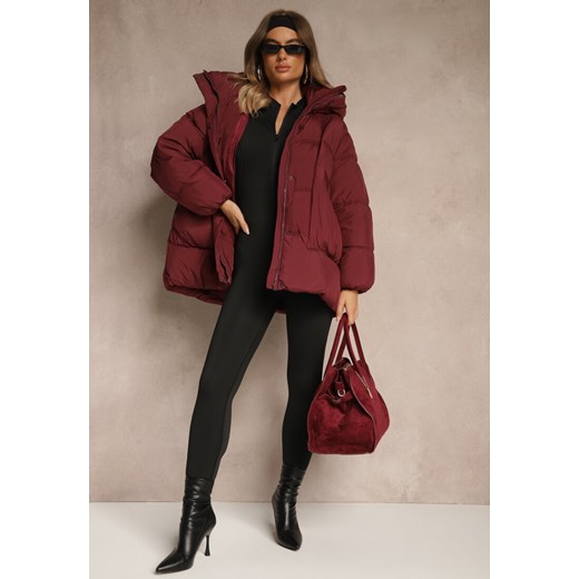 Bordowa Kurtka Oversize z Pikowanymi Przeszyciami i Kapturem Galeana ze sklepu renee.pl w kategorii Kurtki damskie - zdjęcie 186468126