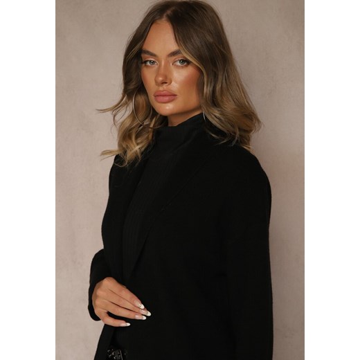Czarny Długi Niezapinany Kardigan z Kaszmirem Palmire Renee ONE SIZE renee.pl