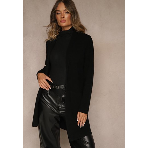 Czarny Długi Niezapinany Kardigan z Kaszmirem Palmire Renee ONE SIZE renee.pl