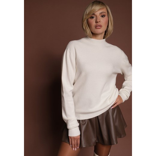 Biały Gładki Sweter z Półgolfem z Dzianiny z Wełną i Wiskozą Zaiara ze sklepu renee.pl w kategorii Swetry damskie - zdjęcie 186469738