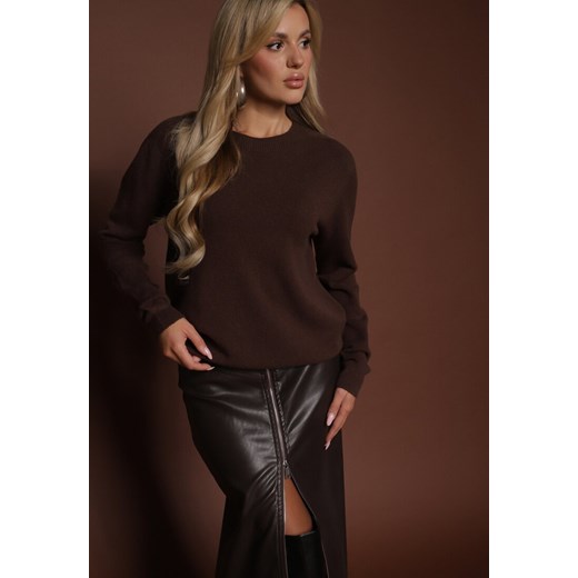 Brązowy Casualowy Sweter z Wełną i Wiskozą Lussare Renee ONE SIZE renee.pl