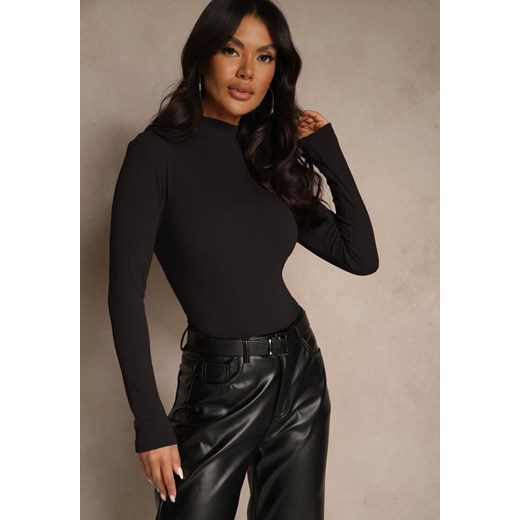 Czarna Klasyczna Bluzka Longsleeve z Golfem Raleia ze sklepu renee.pl w kategorii Bluzki damskie - zdjęcie 186469797
