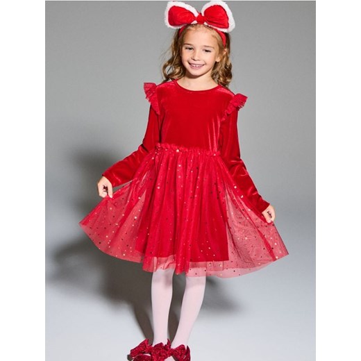 Sinsay - Sukienka mini z błyszczącym nadrukiem - czerwony ze sklepu Sinsay w kategorii Sukienki dziewczęce - zdjęcie 186471979