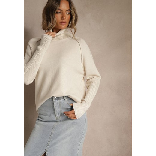 Beżowy Golf z Domieszką Kaszmiru o Prostym Kroju Zoirsova ze sklepu renee.pl w kategorii Swetry damskie - zdjęcie 186474087