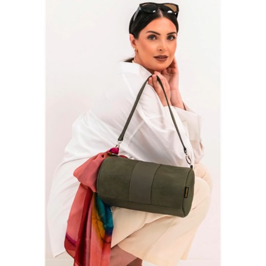 oliwkowa skórzana okrągła torebka tuba Słoń Torbalski okazja Słoń Torbalski