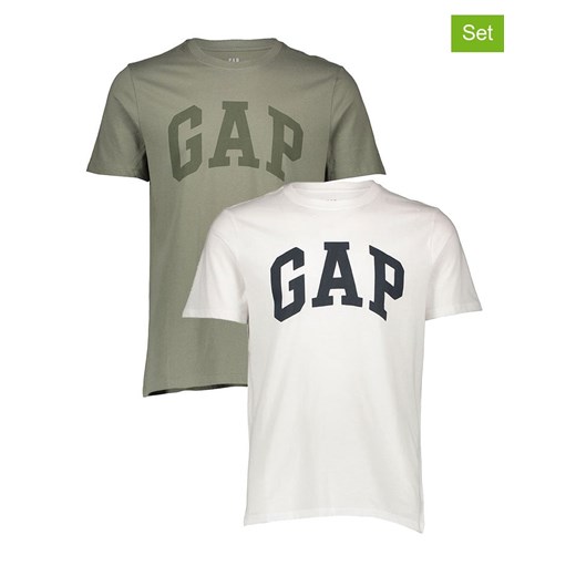 GAP Koszulki (2 szt.) w kolorze oliwkowym i białym ze sklepu Limango Polska w kategorii T-shirty męskie - zdjęcie 186482278