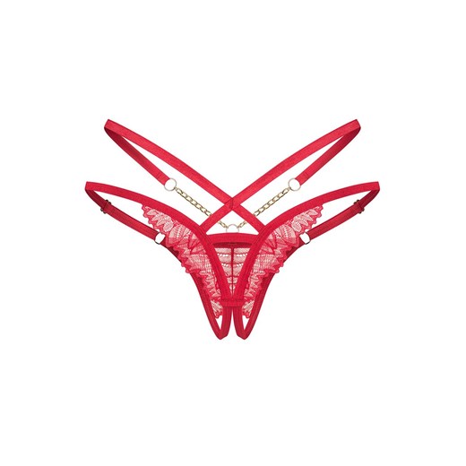 Obsessive otwarte czerwone stringi ze złotymi łańcuszkami Matildea, Kolor czerwony, Rozmiar S/M, Obsessive ze sklepu Intymna w kategorii Majtki damskie - zdjęcie 186483565