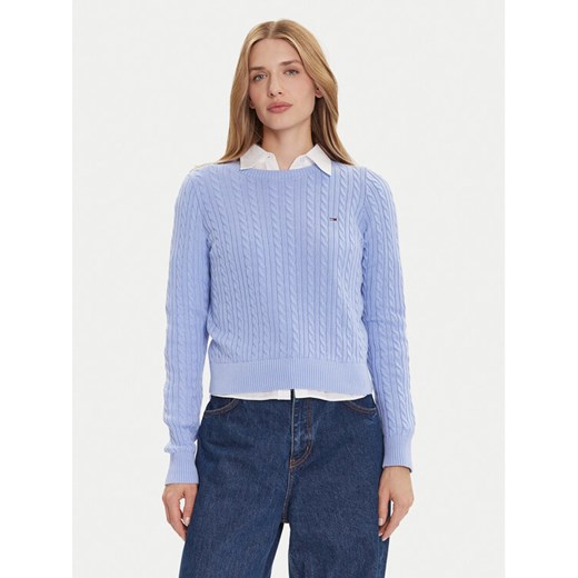 Tommy Jeans Sweter Cable Essential DW0DW22165 Niebieski Regular Fit ze sklepu MODIVO w kategorii Swetry damskie - zdjęcie 186484178