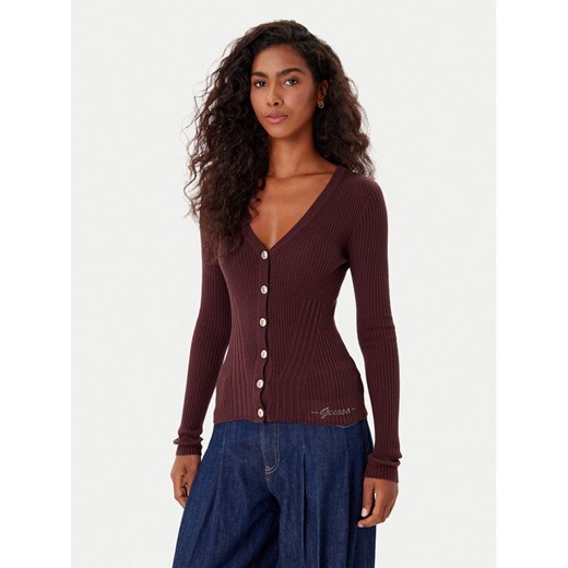 Guess Kardigan W5BR16 Z3OW2 Bordowy Slim Fit ze sklepu MODIVO w kategorii Swetry damskie - zdjęcie 186484207