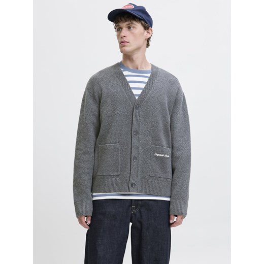 Jack & Jones Męski kardigan Mężczyźni Sztuczne włókno szary jednolity ze sklepu vangraaf w kategorii Swetry męskie - zdjęcie 186485778