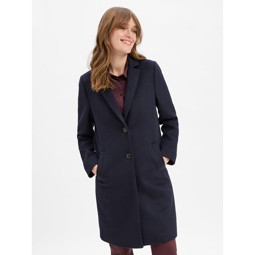 Marie Lund Płaszcz damski Kobiety Wełna granatowy jednolity ze sklepu vangraaf w kategorii Płaszcze damskie - zdjęcie 186485798