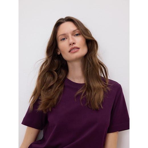 Reserved - T-shirt regular z merceryzowanej bawełny - fioletowy ze sklepu Reserved w kategorii Bluzki damskie - zdjęcie 186487256