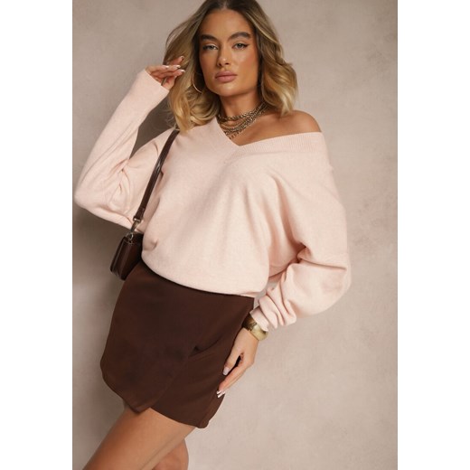 Jasnoróżowy Klasyczny Sweter z Wiskozą i Kaszmirem Marirra ze sklepu renee.pl w kategorii Swetry damskie - zdjęcie 186488588