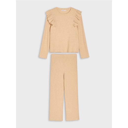 Sinsay - Komplet z dodatkiem wiskozy - beżowy ze sklepu Sinsay w kategorii Komplety dziewczęce - zdjęcie 186488849