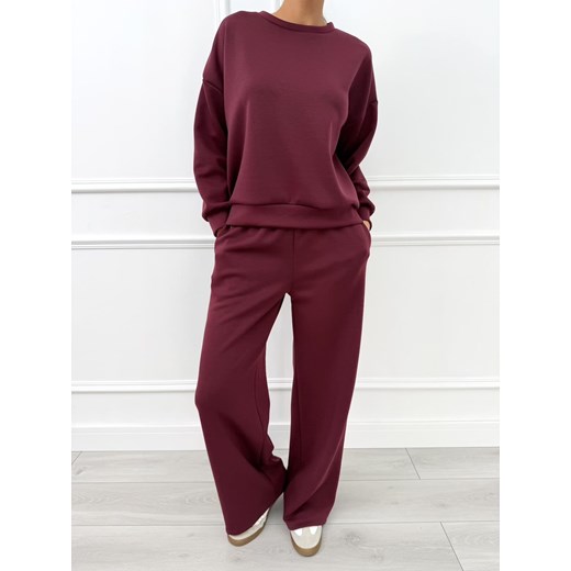 Burgundowy Komplet Bluza + Spodnie Wide Leg ze sklepu ModnaKiecka.pl w kategorii Dresy damskie - zdjęcie 186488966