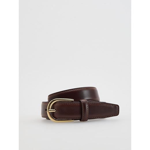 Reserved - Skórzany pasek z klamrą - ciemnobrązowy ze sklepu Reserved w kategorii Paski damskie - zdjęcie 186489106