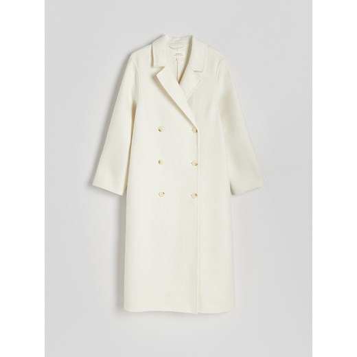 Reserved - Dwurzędowy płaszcz z wełną - biały ze sklepu Reserved w kategorii Płaszcze damskie - zdjęcie 186489127