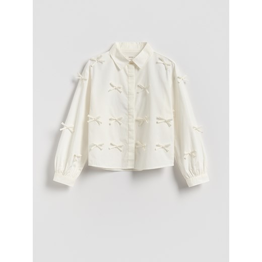 Reserved - Krótka koszula z kokardkami - złamana biel ze sklepu Reserved w kategorii Bluzki dziewczęce - zdjęcie 186489328