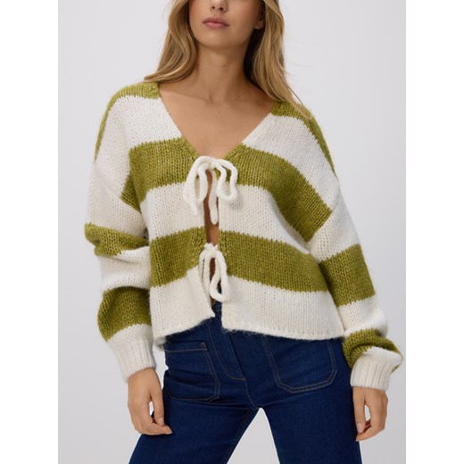 Reserved - Kardigan z wiązaniem - oliwkowy ze sklepu Reserved w kategorii Swetry damskie - zdjęcie 186489338