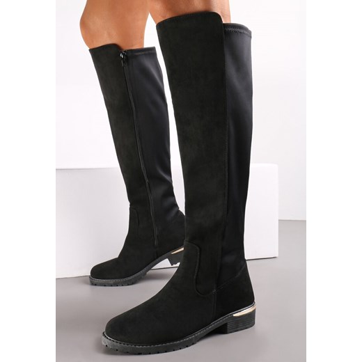 Czarne Kozaki do Kolana z Imitacji Zamszu Navese ze sklepu born2be.pl w kategorii Kozaki damskie - zdjęcie 186489696